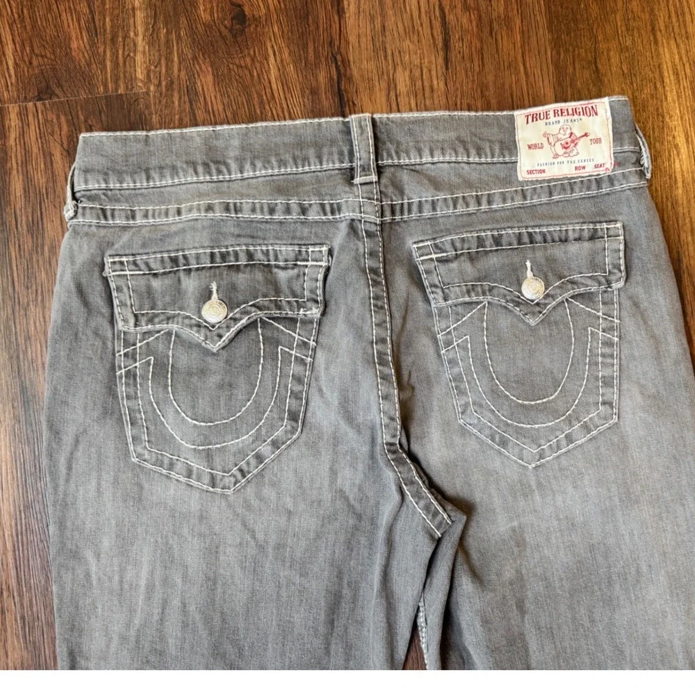 Y2K True Religion Ricky Relaxed Straight Gray Jeans White Contrast Stitch Sz 36